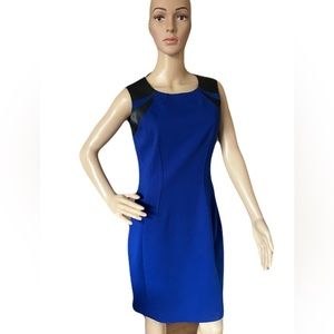 Tahari royal blue and faux leather dress